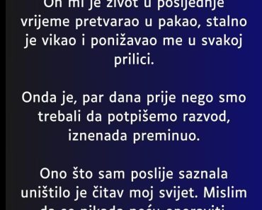Muž joj je PREMINUO nakon što je zatražila RAZVOD a onda je USLEDIO ŠOK!