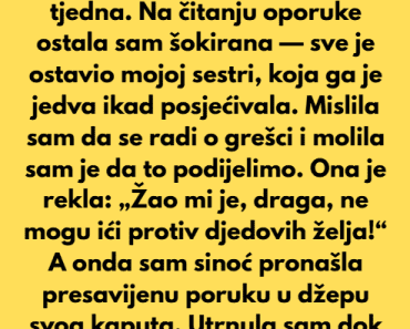 Moja sestra je odbila podijeliti djedovo nasljedstvo sa mnom — ali sudbina je okrenula ploču.